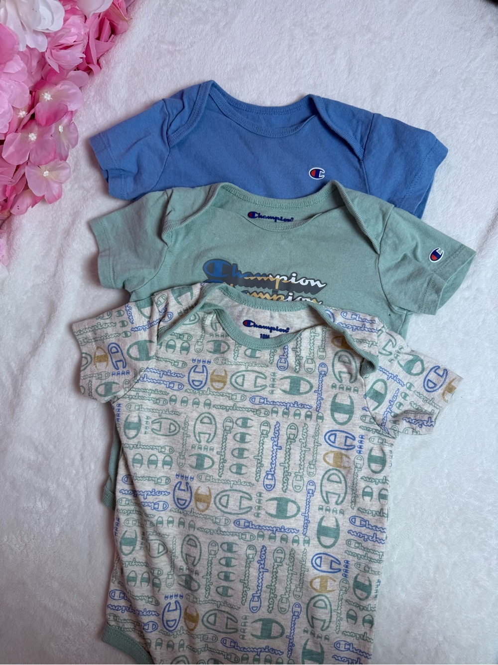 Champion Kids 3-Pack Short Sleeve Tees in Blue, Sage, and Cream Pattern